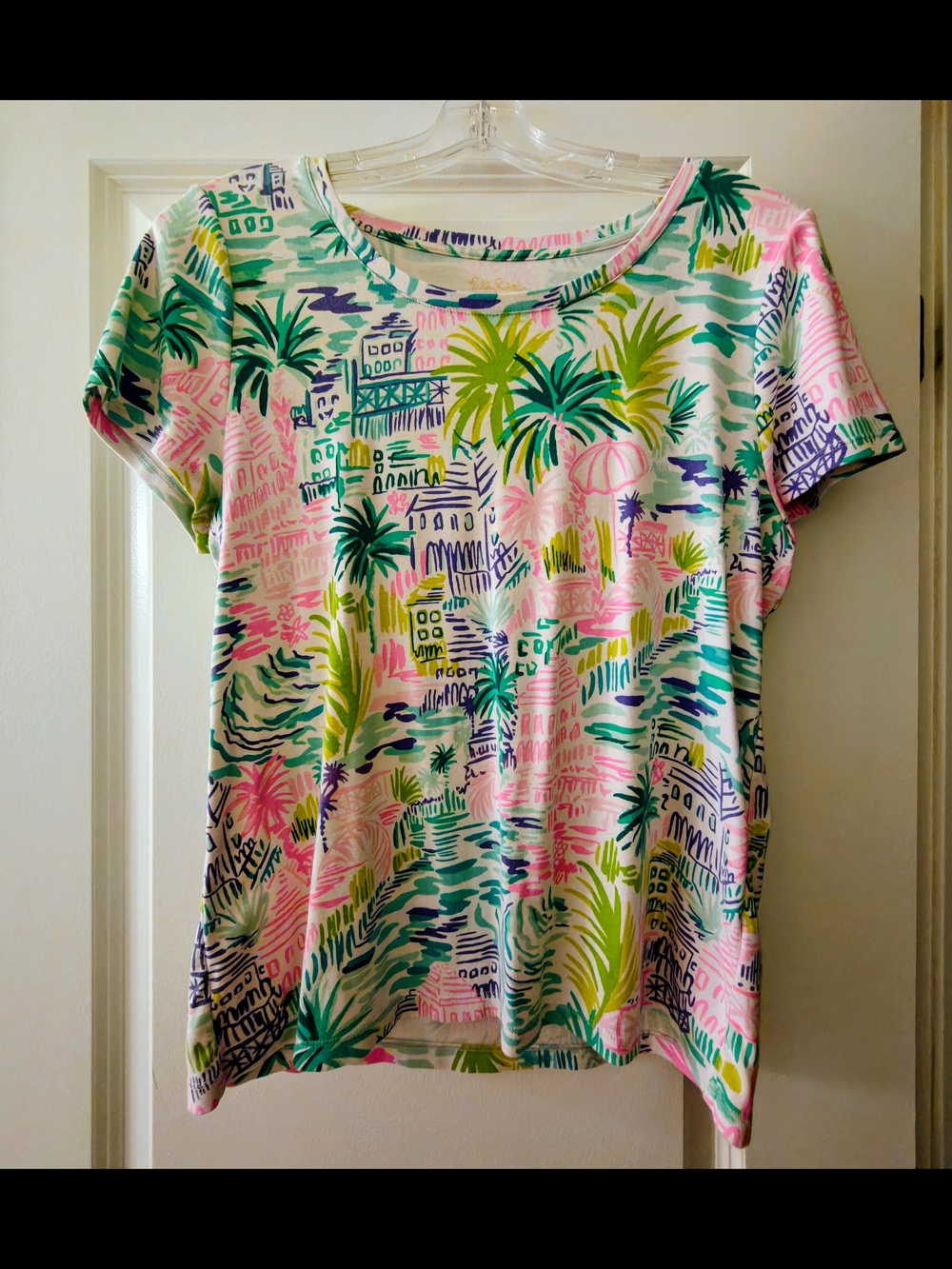 Lilly Pulitzer Short Sleeve Tee in Pink, Green & Blue Tropical Print